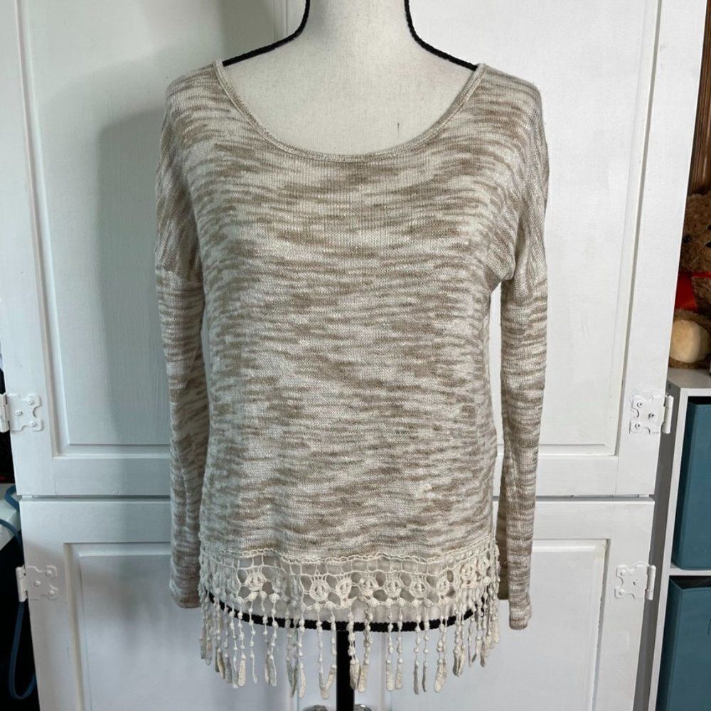 Jolt Burn Out Knit Sweater with‎ Cotton Tassle Trim